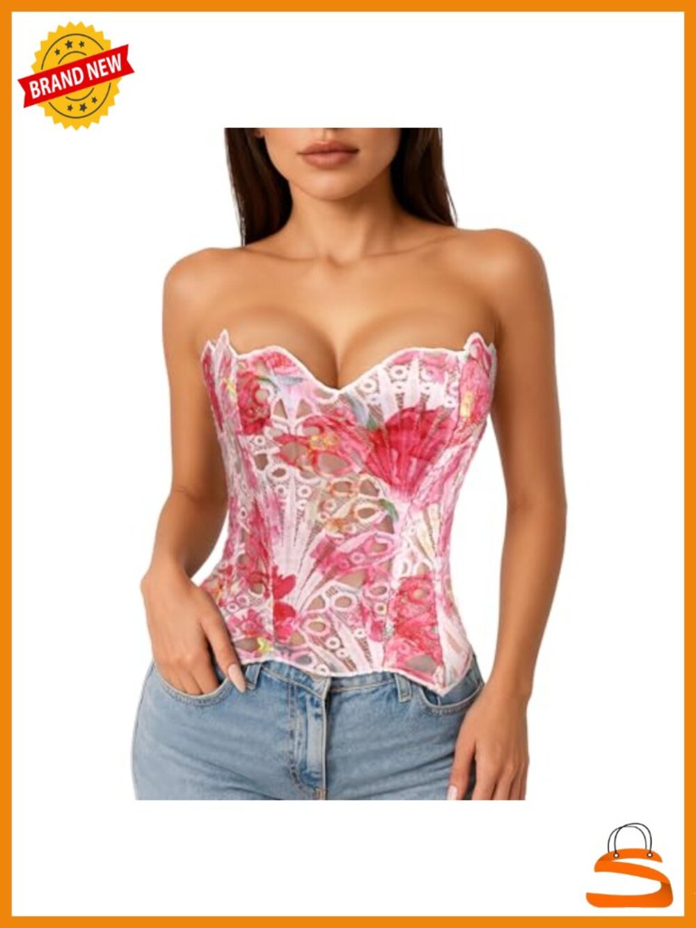 Sheer Floral Lace Corset Top Bustier Going Out Lace-up Overbust Top
